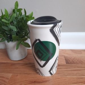 Starbucks Green Dot Black Diamond 2014 Ceramic Travel Mug With Lid 10 oz